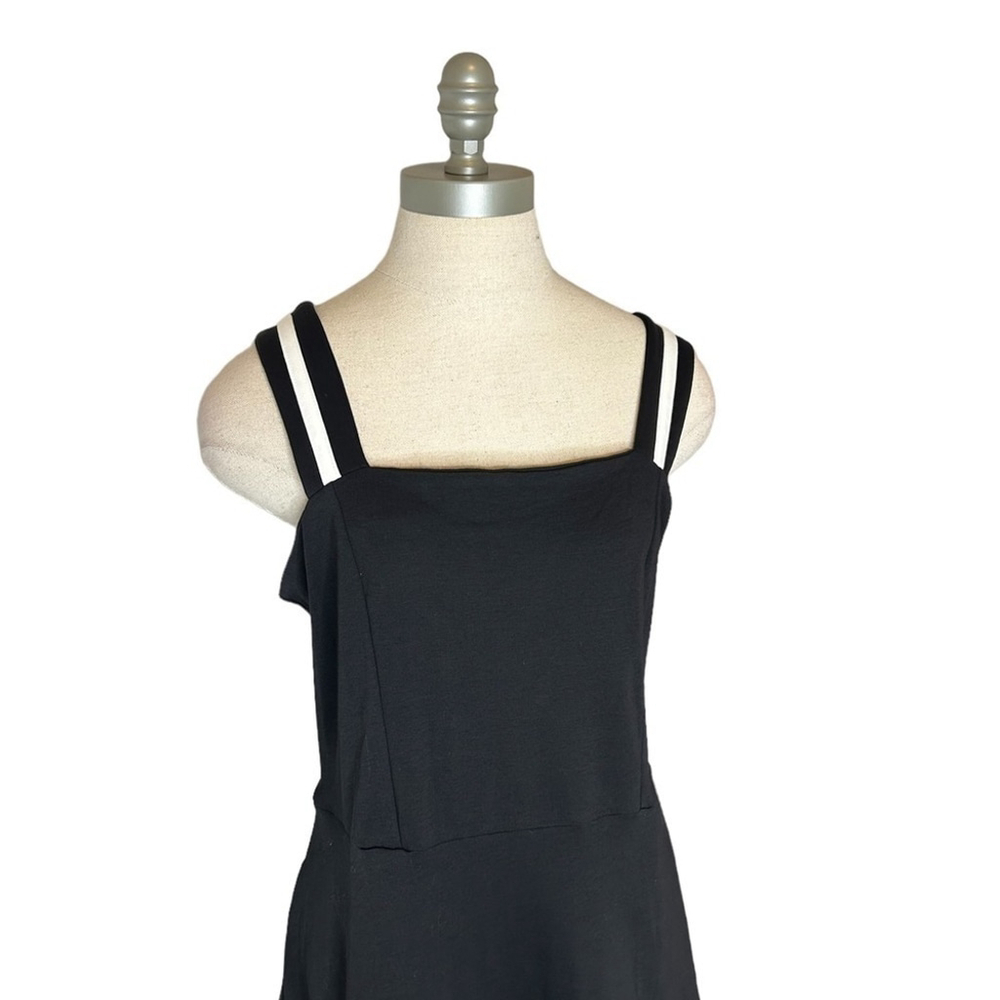 New York & Company Black White Retro Stripe Cotton Fit And Flare Dress Large - Picture 4 of 10